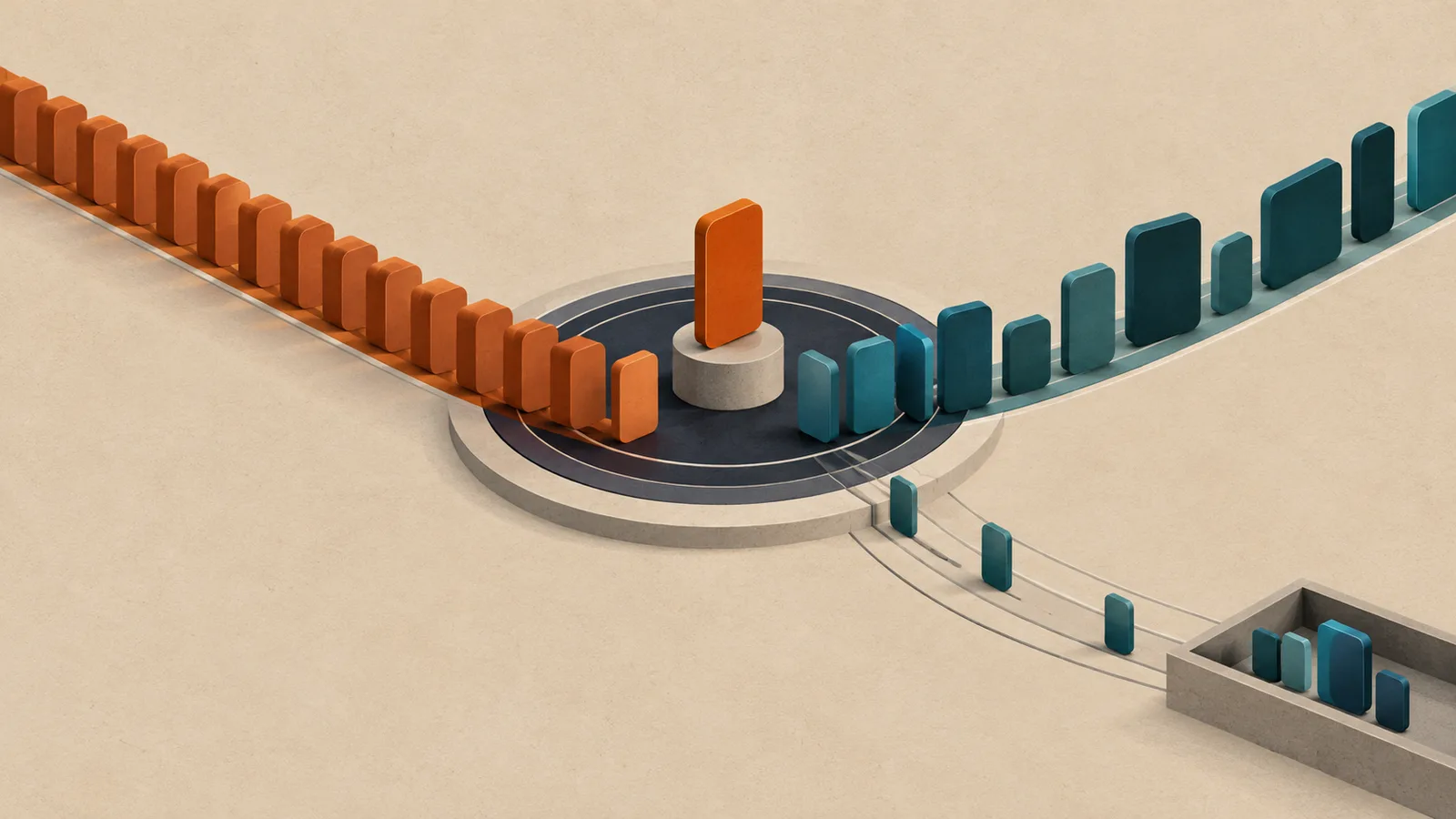 Flat-design cover in slate navy and burnt orange for an article on balancing direct sales with SSP demand